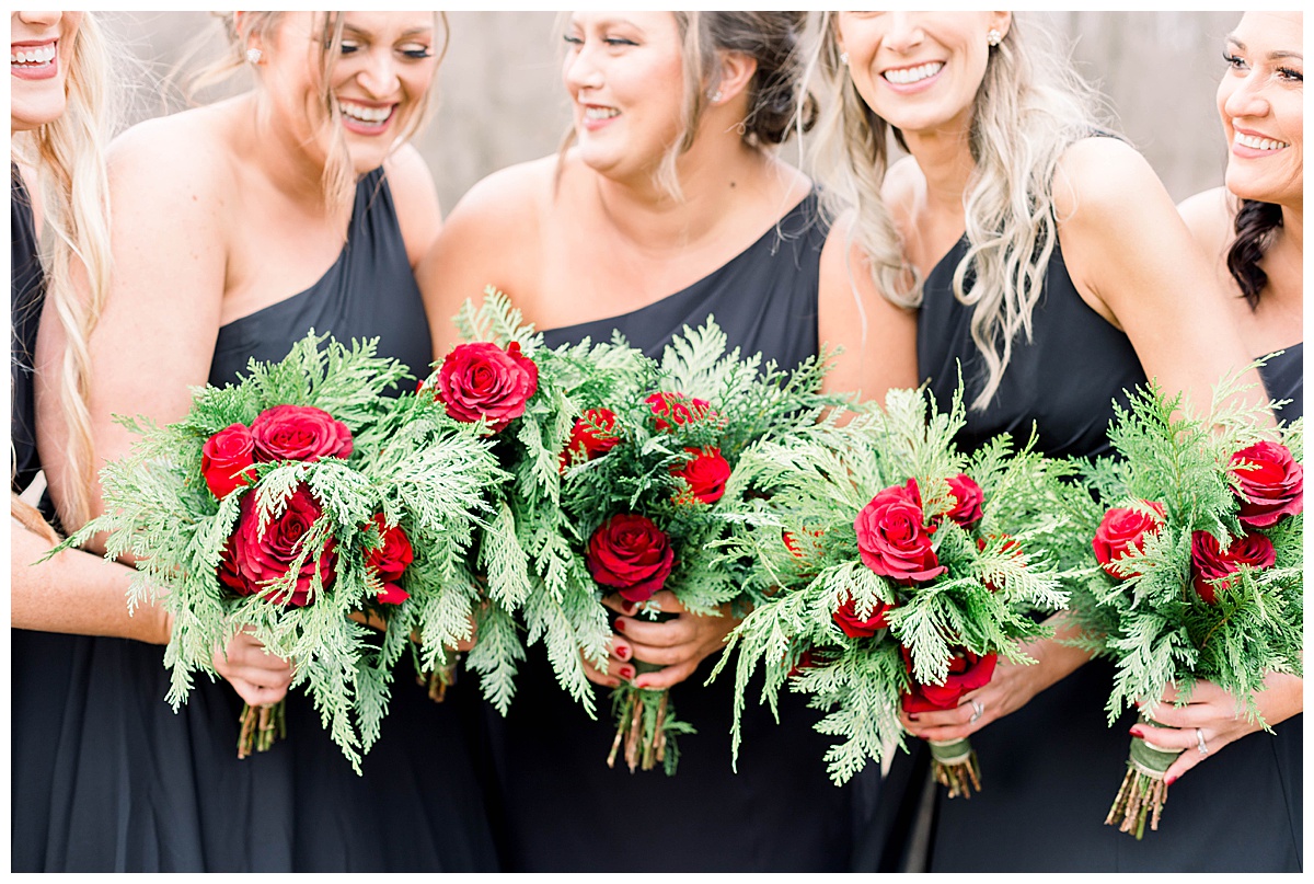 bridesmaids holding bouquet