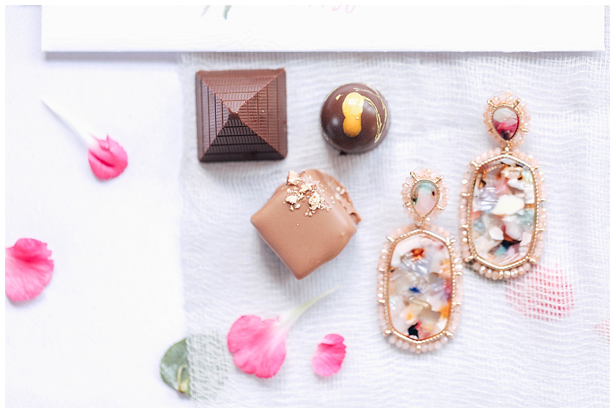 close up photos of chocolates and earrings
