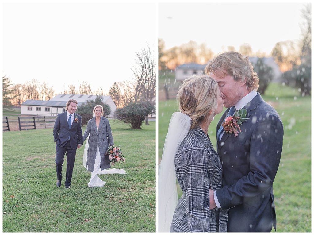 bride and groom portraits in winter